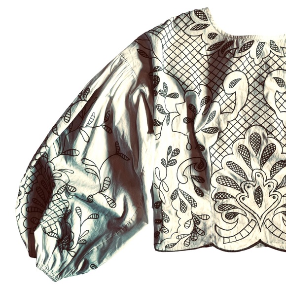 Anthropologie NWT Embroidered Smocked Puff Sleeve Top Blouse M - Picture 6 of 12